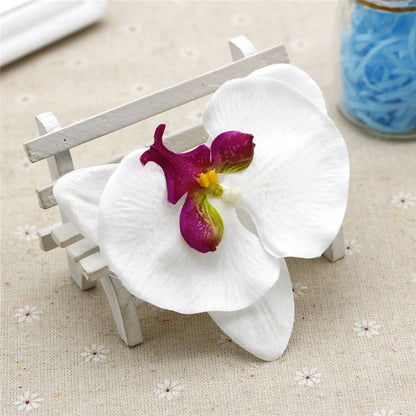 50 Köpfe/10*10 cm Strahlend Lila Orchideen Seide Phalaenopsis Künstliche Simulation Orchidee Stoff Seidenblumen Haarspangen DIY Handwerk