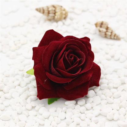 30PCS 7cm Velvet Rose Flowers Heads Artificial Simulation Rose DIY Wedding Holiday Decoration Flower Head Hat Shoes Accessories