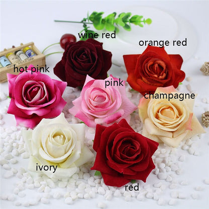 30PCS 7cm Velvet Rose Flowers Heads Artificial Simulation Rose DIY Wedding Holiday Decoration Flower Head Hat Shoes Accessories