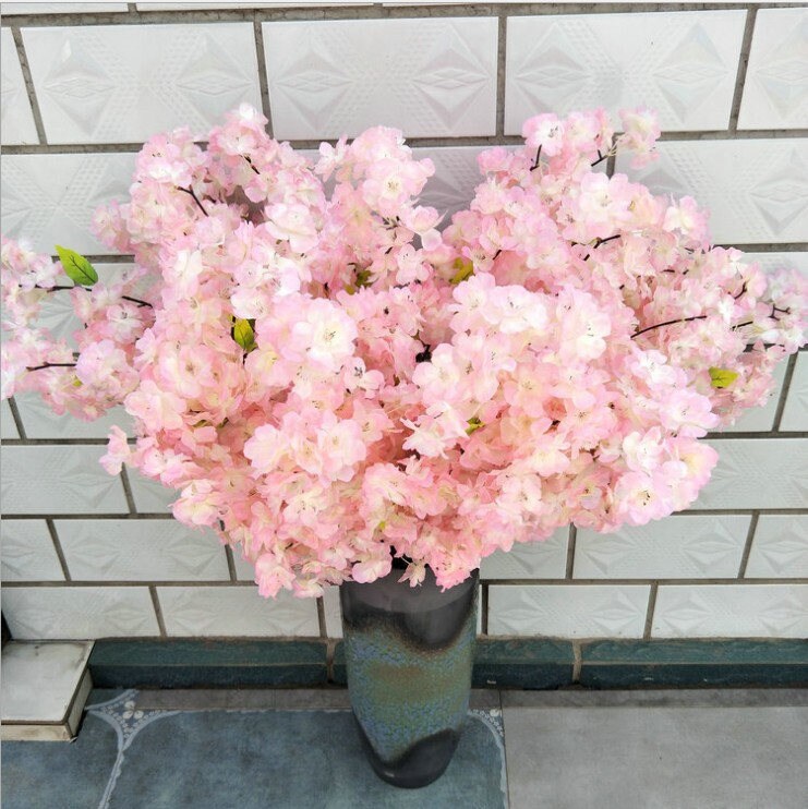 5 Stems Artificial Simulation Silk Cherry Blossom Wedding Party Home Decoration Fake Sakura Flowers  Lenght 1 m/39.37&quot;