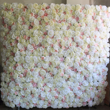 Weiße elfenbeinfarbene Blumenwand für Hochzeit, Fotografie, Hintergrund, Simulation, künstliche Blumenwand für Event, Babyparty, Party, Dekor, Panel 15,75 x 23,62 Zoll