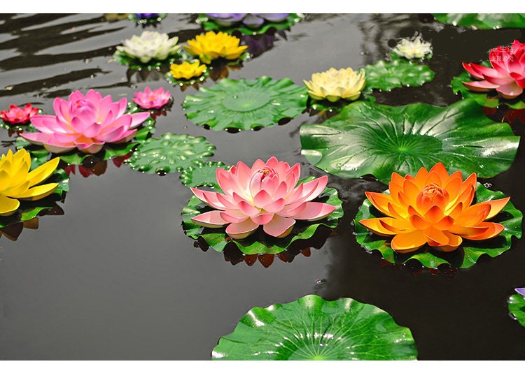 New Arrival 2 PCS Diam.28cm/11.02&quot; Artificial PE Foam Lotus Flowers Simulation Water Lily Floating Pool Plants Wedding Garden Decoration