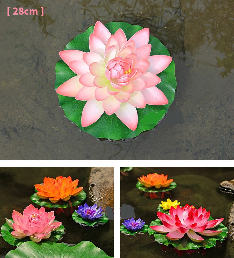 New Arrival 2 PCS Diam.28cm/11.02&quot; Artificial PE Foam Lotus Flowers Simulation Water Lily Floating Pool Plants Wedding Garden Decoration