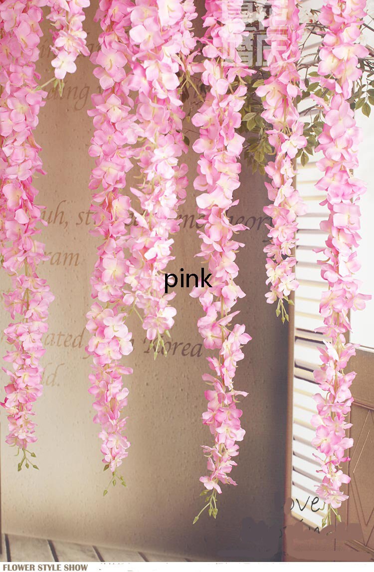10 pcs Length 60/90/120cm Silk Wisteria Vine Garland Hanging Flowers For Outdoor Wedding Ceremony Arch Floral Decoration