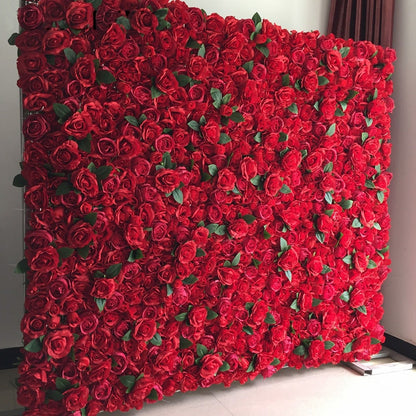 Red Wedding Flower Walls Artificial Rose Peony Green Leaf Background For Romantic Photography Bridal Shower Panel 15.75inch x23.62inch