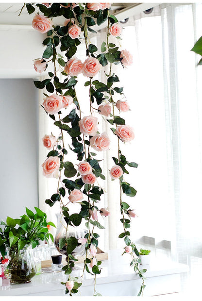 High Quality Artificial Flower Garland  Simulation Vine Rose Garland Home Outdoor Decor Flowers Wedding Christmas Home Party Hang Decoration