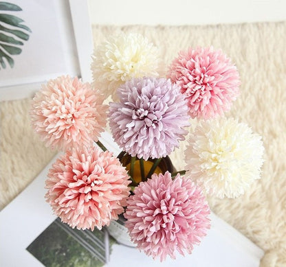 12 Stiele künstliche Simulation Löwenzahn Allium giganteum Rege Hortensie Pompon Hochzeitsblumen für Tischdekoration Zeremonie Empfang