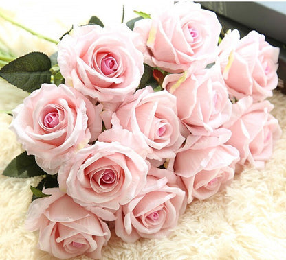 Blush Pink Simulation Flowers Velvet Roses 10 Stems Realistic Diameter 8cm Wedding Flowers For Table Centerpieces Ceremony Reception