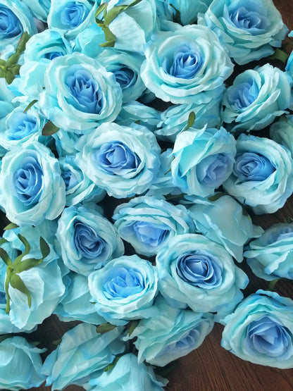 Wholesale Blue Wedding Flowers 30 Heads Artificial Simulation Silk Rose Camellia Wedding Party DIY Background Decoration Flower Head