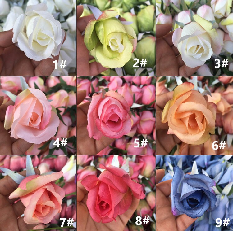 Wholesale Wedding Rose Buds 50 Heads Artificial Simulation Silk Flower Diam.4.5cm Heigth 6cm Wedding Party Decoration DIY Background Layout