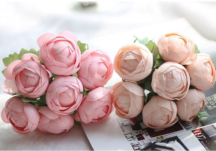 Cute Simulation Silk Flower Bouquet For Bridesmaids Flower Girl Small Peony Bouquet Artificial Flower Bouquets Rose Buds