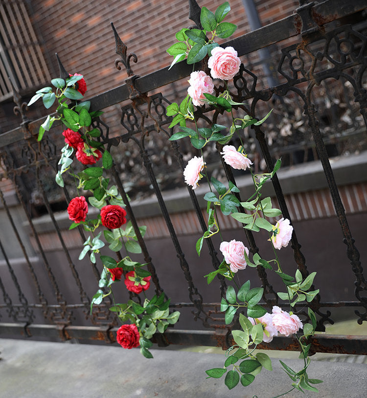 2 Strands Artificial Rose Vine 200cm/78.74&quot; Simulation Cane Rose Peony Garland Outdoor Decor Wedding Road Floral Plant For Photography Decor
