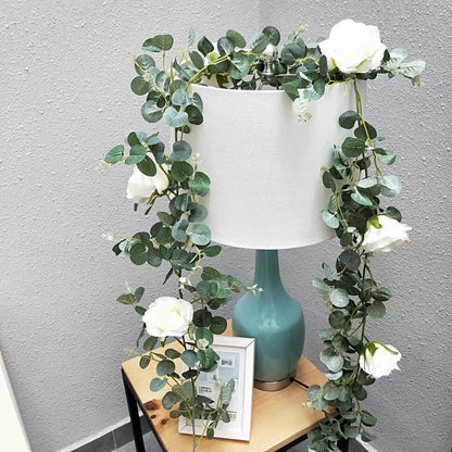 2 Strands Artificial Simulation Flower Vine Rose Garland Green Plants Cane Home Outdoor Decor Photography Flower Wedding Table Florals