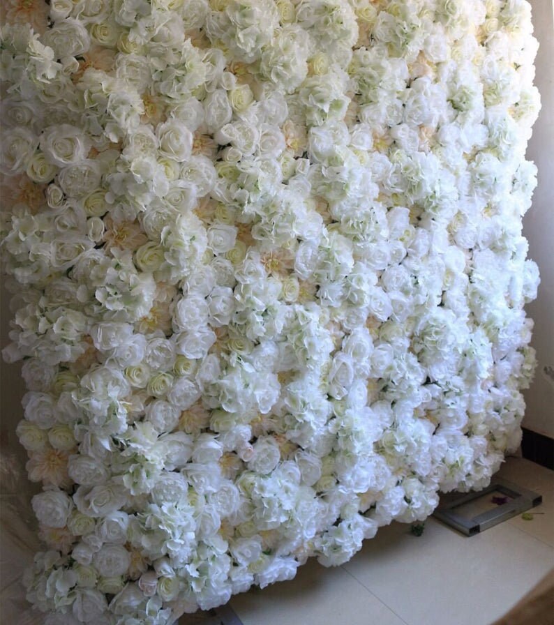 Ivory Floral Wall Panel for Wedding Arrangement Fake Flower Wall Backdrop Bridal Shower Event Salon Party Photography Panel 15.75X23.62inch