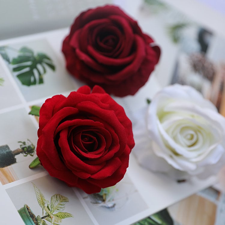 30 heads Diam.8cm Velvet Rose Artificial Simulation Floral  DIY Wedding Decoration Holiday Hat Shoes Acessories Flower Head