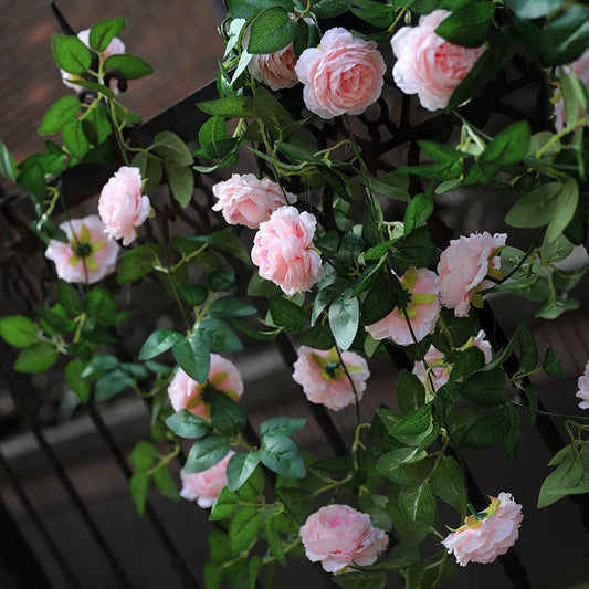 2 Stränge Künstliche Rosenrebe 200 cm/78,74 Zoll Simulation Cane Rose Pfingstrose Girlande Outdoor Dekor Hochzeit Straße Blumenpflanze für Fotografie Dekor