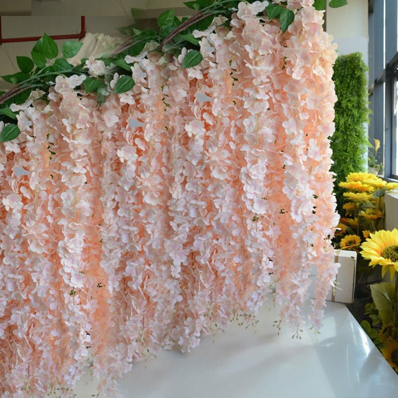 164cm/64.6&quot; Wisteria Garland Hanging Flowers For Outdoor Wedding Ceremony Decor Silk Wisteria Vine Wedding Arch Floral Decoration Shop Decor