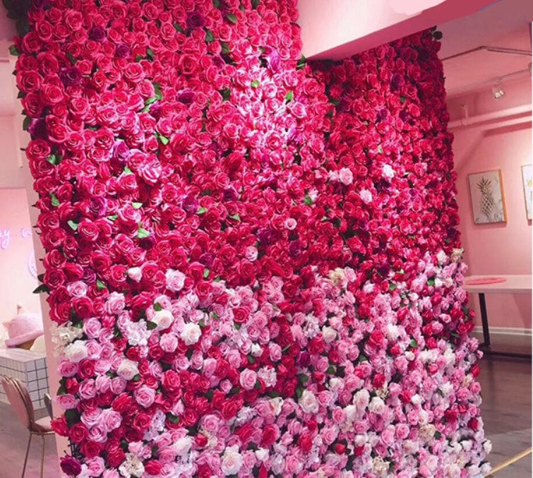 Hot Pink Floral Wall For Wedding Arrangement Backdrop Bridal Shower Event Salon Party Decor Fake Floral Panels 15.75&quot;x23.62&quot;