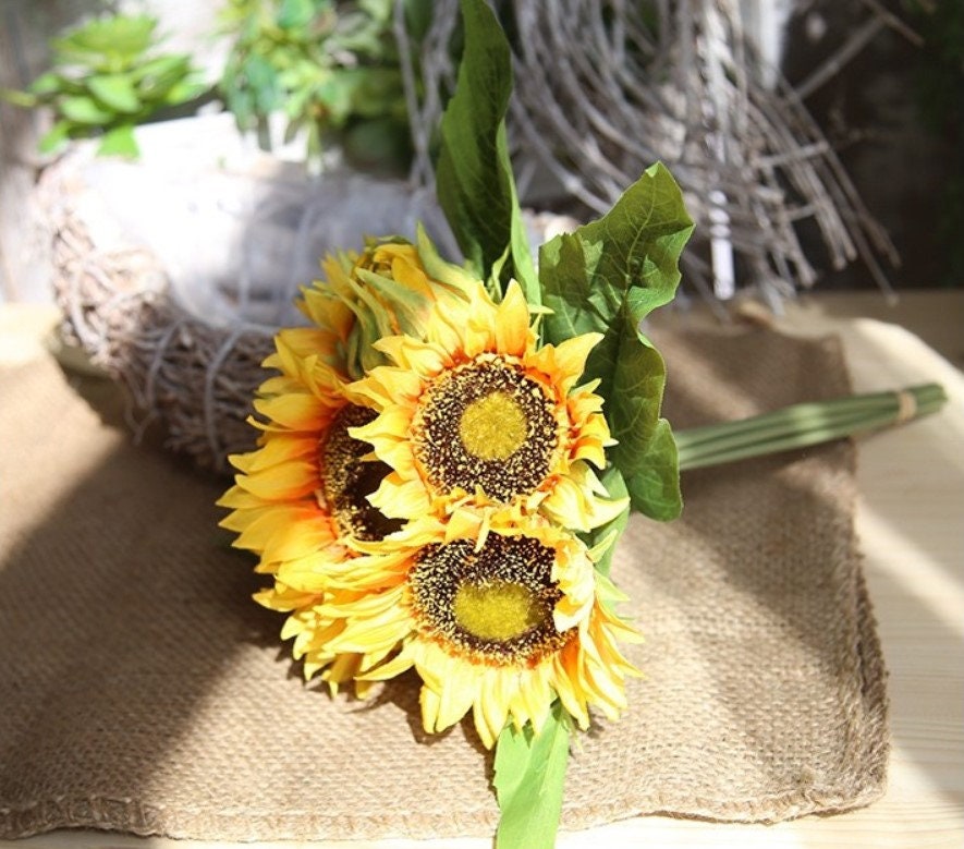 1 Bunch 7 Heads Sunflower Artificial Simulation Flower  For Bridal Bouquet Wedding Table Centerpieces Home Window Decoration Flower