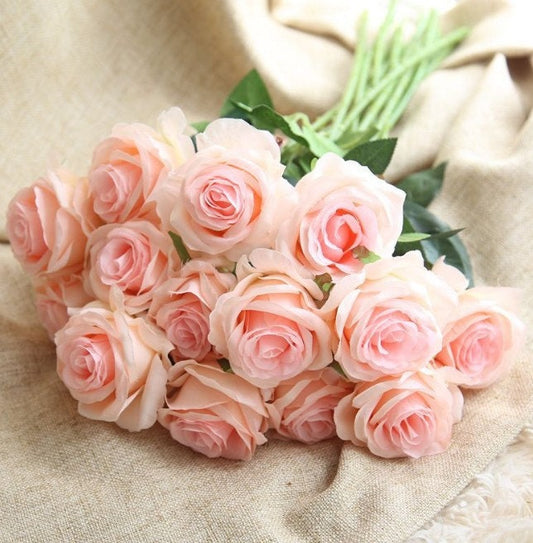 Pink Wedding Rose  14 Stems Artificia Simulation Rose For Wedding Decoration Bridal Bridesmaids Bouquet Centerpieces Table Flowers