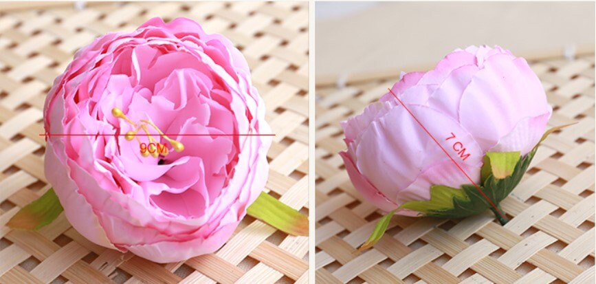 Wholesale 50 Heads Artificial Simulation Silk Peony Camellia Flower Head Diam.9cm/3.54&quot;  DIY Wedding Wall Decoration Flowers