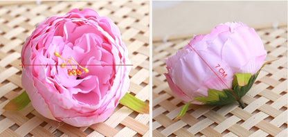 Wholesale 50 Heads Artificial Simulation Silk Peony Camellia Flower Head Diam.9cm/3.54&quot;  DIY Wedding Wall Decoration Flowers