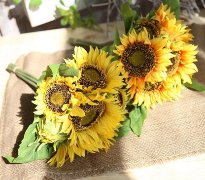 1 Bunch 7 Heads Sunflower Artificial Simulation Flower  For Bridal Bouquet Wedding Table Centerpieces Home Window Decoration Flower