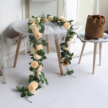 New Arrival 3 Strands Artificial Rose Garland Flower Ivy Leaf Vine Plants Wedding Special Event Hanging Floral Decor Home Garden Arch DIY