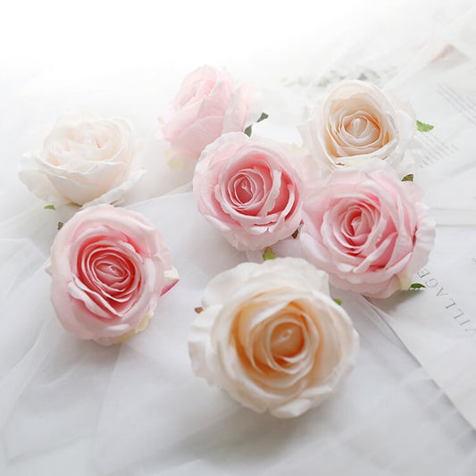 Wholesale 50 Heads Artificial Simulation Silk Rose Flower Head Diam.9cm/3.54&quot;  DIY Wedding Wall Decoration Flowers
