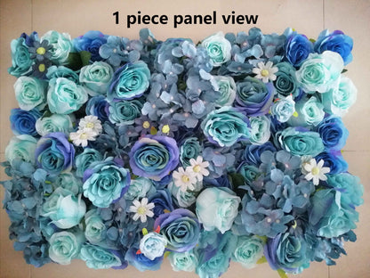 Aqua Blue Tiff Blue Fake Flower Wall for Wedding Photography Backdrop Simulation Rose for Special Event Party Decor Panel 15.75x23.62inch