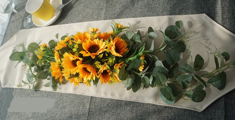 Orange Sunflowers & Eucalyptus Swag/Wreath for Wedding/Front Door, Rustic Flower Swag, Boho Wreath, Turnsolea  Eucalyptus Swag/Wreath