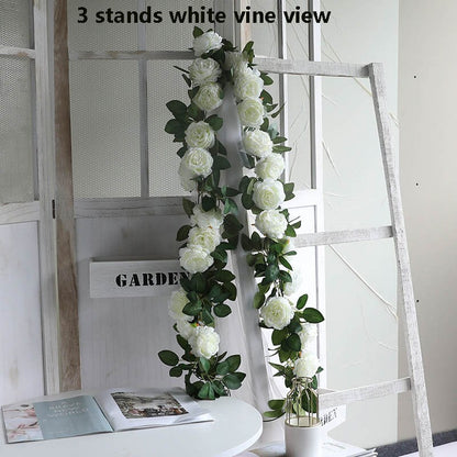 New Arrival 3 Strands Artificial Rose Garland Flower Ivy Leaf Vine Plants Wedding Special Event Hanging Floral Decor Home Garden Arch DIY