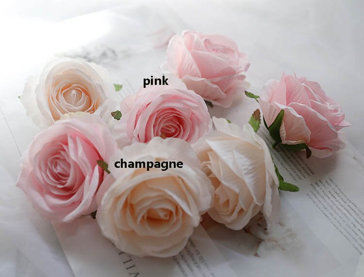 Wholesale 50 Heads Artificial Simulation Silk Rose Flower Head Diam.9cm/3.54&quot;  DIY Wedding Wall Decoration Flowers