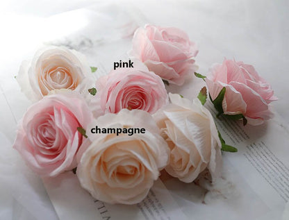 Wholesale 50 Heads Artificial Simulation Silk Rose Flower Head Diam.9cm/3.54&quot;  DIY Wedding Wall Decoration Flowers