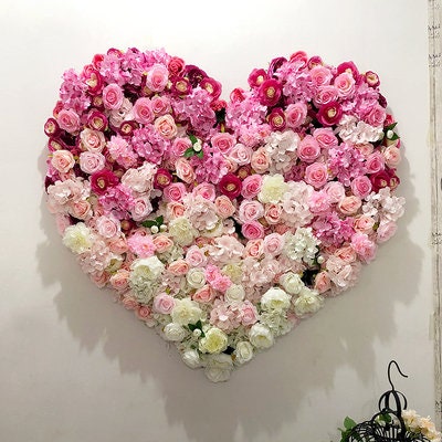 Heart Fake Floral Wall Gradual Color Change Backdrop Panel for Wedding Arrangement Bridal Shower Event Salon Party Photography