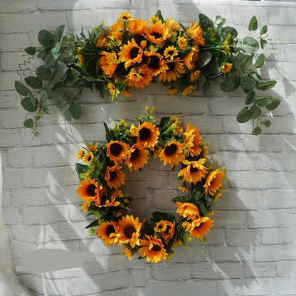 Orange Sunflowers & Eucalyptus Swag/Wreath for Wedding/Front Door, Rustic Flower Swag, Boho Wreath, Turnsolea  Eucalyptus Swag/Wreath