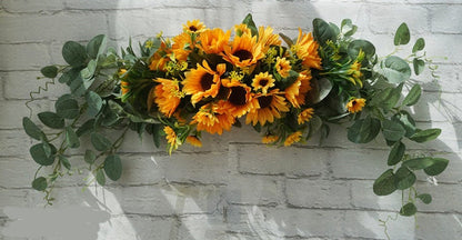 Orange Sunflowers & Eucalyptus Swag/Wreath for Wedding/Front Door, Rustic Flower Swag, Boho Wreath, Turnsolea  Eucalyptus Swag/Wreath