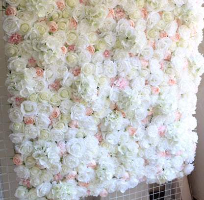 Weiße elfenbeinfarbene Blumenwand für Hochzeit, Fotografie, Hintergrund, Simulation, künstliche Blumenwand für Event, Babyparty, Party, Dekor, Panel 15,75 x 23,62 Zoll