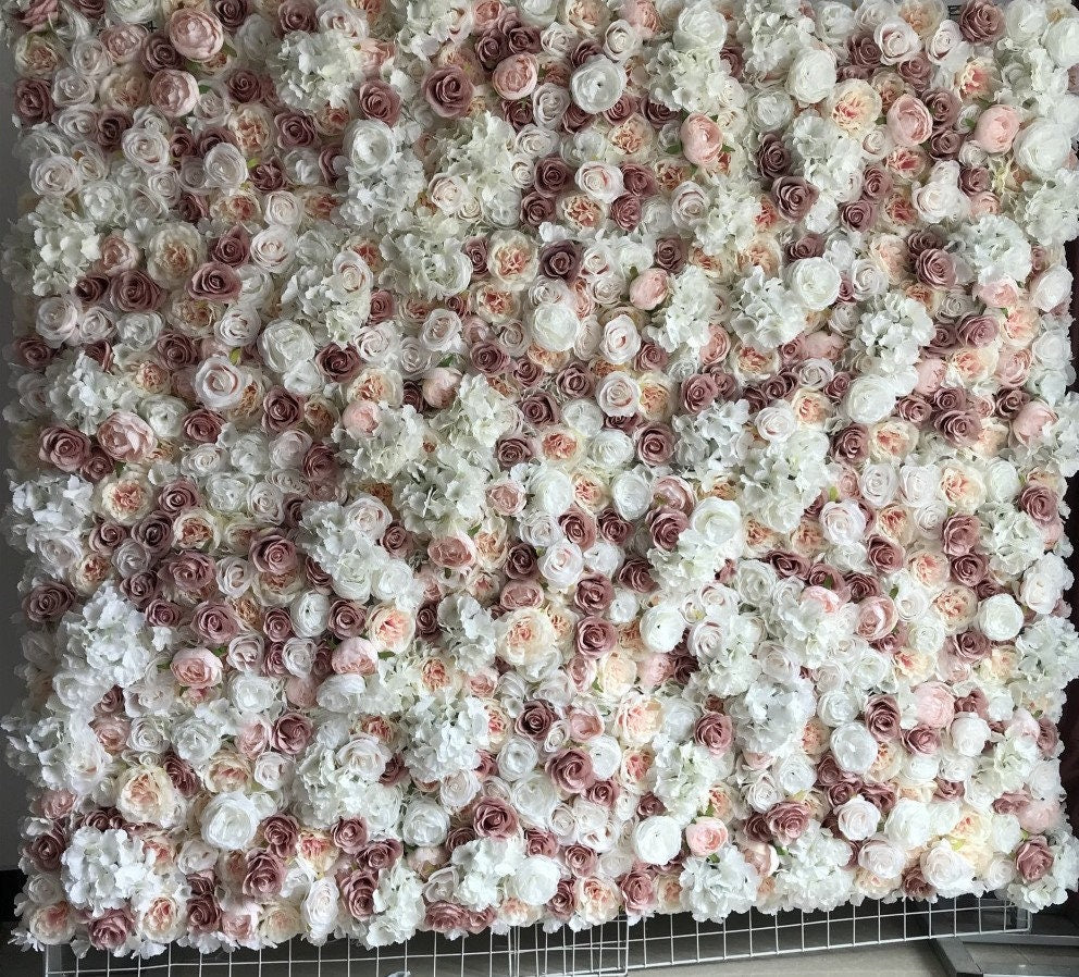 Dirty Pink White Flower Wall for Wedding Photography Backdrop Bridal Shower Special Event Arrangement Decor Fake Floral Panels 40x60cm