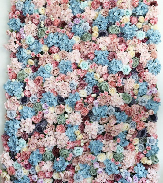 Baby Blue Pink Flower Wall for Wedding Arrangement Fake Flower Wall For Bridal Shower Event Salon Party Decor Floral Panel 15.75x23.62&quot;