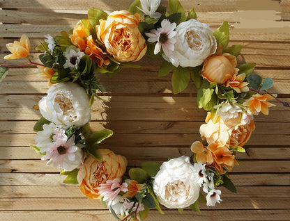 Ivory/orange Peony & Eucalyptus Swag/Wreath for Wedding/Front Door, Rustic Flower Swag, Boho Wreath, Rose and Eucalyptus Swag/Wreath