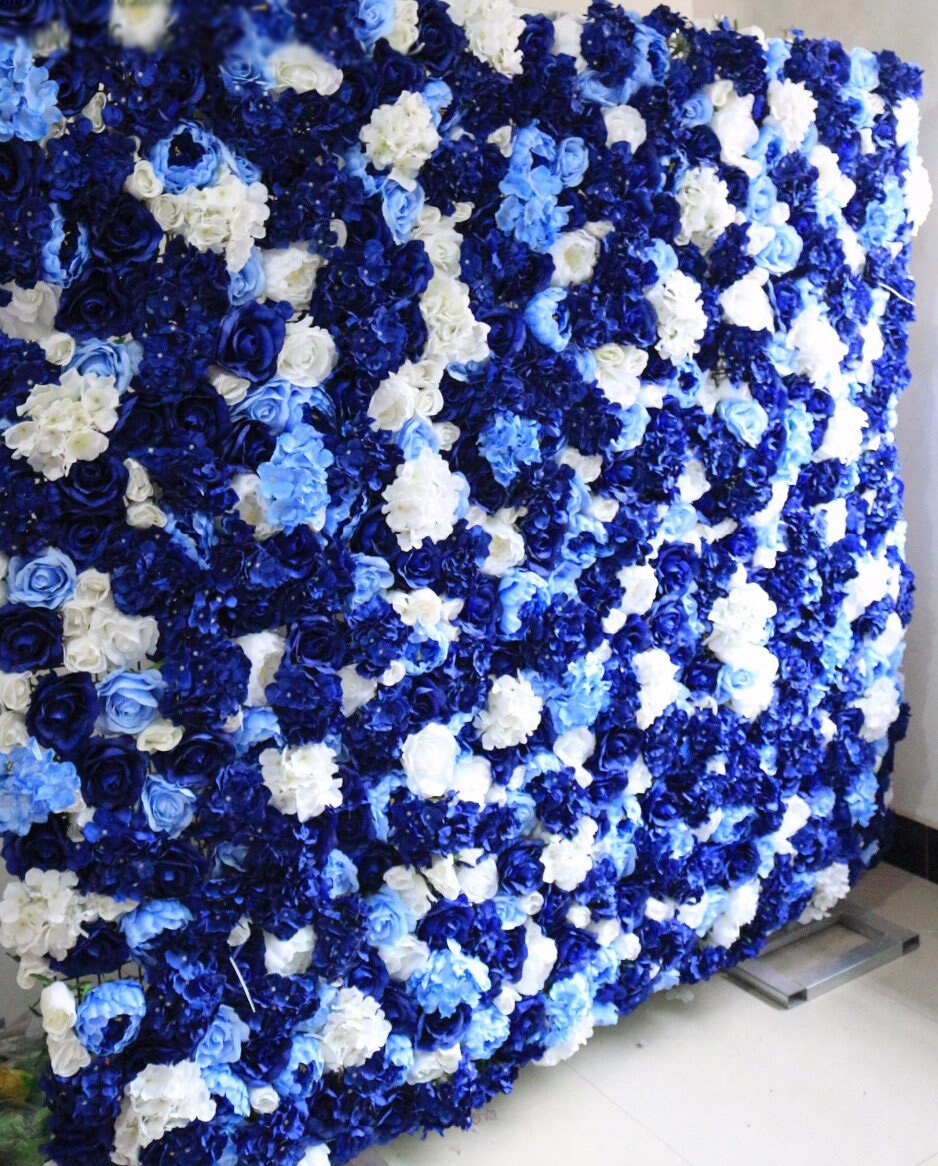 Royal Blue Flower Wall for Wedding Photography Backdrop Artificial Simulation Rose Hydrangea for Special Event Party Decor Panels