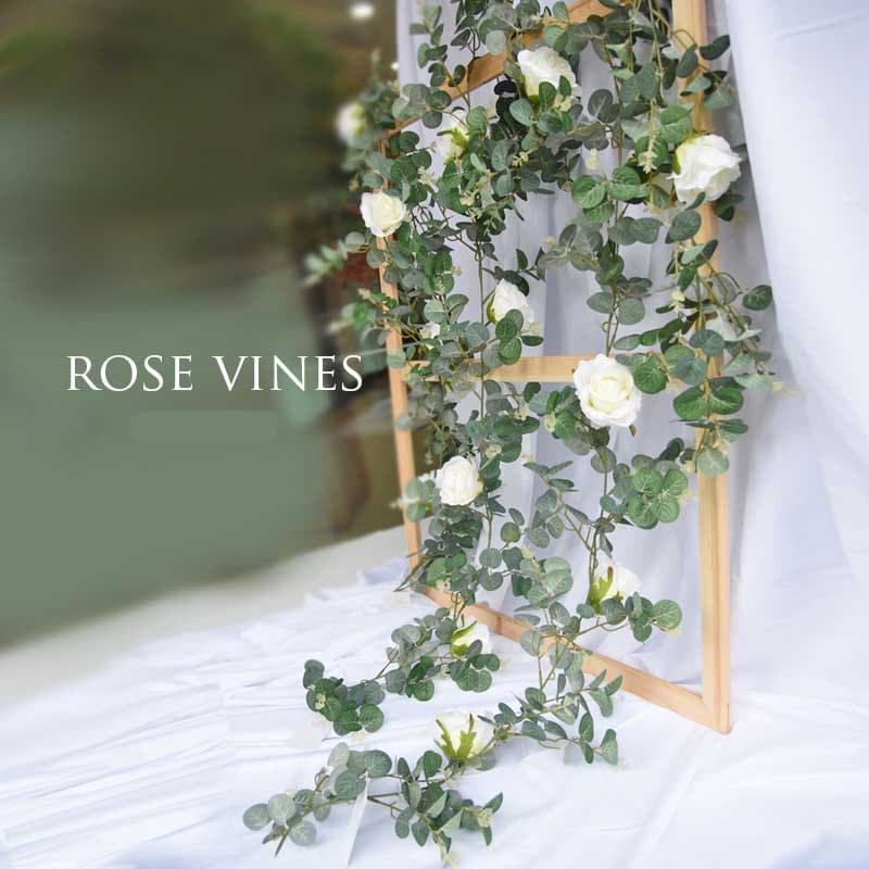 2 Strands Artificial Simulation Flower Vine Rose Garland Green Plants Cane Home Outdoor Decor Photography Flower Wedding Table Florals
