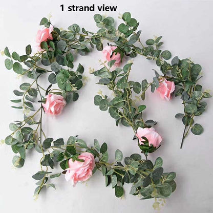 2 Strands Artificial Simulation Flower Vine Rose Garland Green Plants Cane Home Outdoor Decor Photography Flower Wedding Table Florals