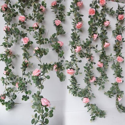 2 Strands Artificial Simulation Flower Vine Rose Garland Green Plants Cane Home Outdoor Decor Photography Flower Wedding Table Florals