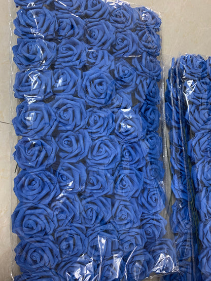 100 PCS Royal Blue Wedding Flowers PE Foam Roses For Bridal Bouquet Wedding Centerpiece Decoration Floral Diam.7-8cm