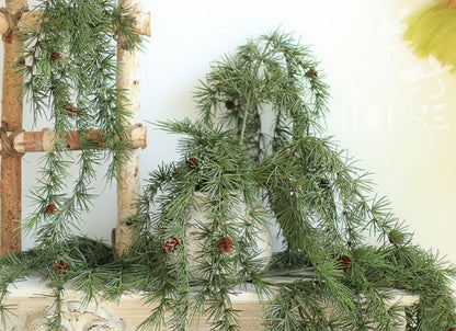 Artificial Simulation Pine Needle Emulation Pine Nut Branches Hanging Basket Fake Plants For Wedding Event Home Decoration Length 80cm/31.5&quot;