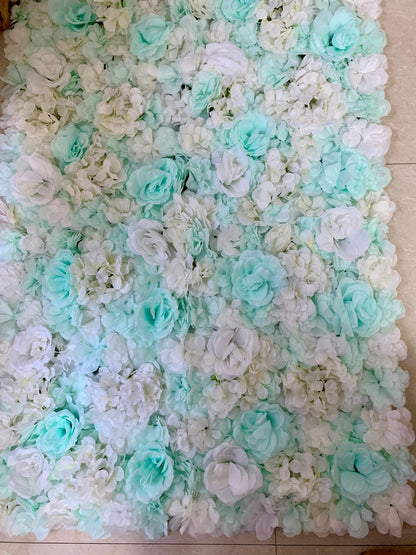 Mintblaue Hochzeits-Blumenwand, künstliche Simulation von Seidenrosen, Hortensienblüten, Wände, Babyparty, besondere Anlässe, Dekorplatten, 40 x 60 cm