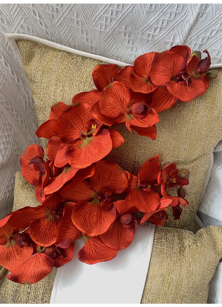 Orange Luxury Silk Flower Silk Butterfly Orchid Stem 37&quot; Tall Wedding Table Centerpiece Butterfly Orchid Phalaenopsis