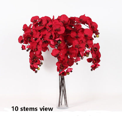 Dark Red Luxury Silk Flower Silk Butterfly Orchid Stem  37&quot; Tall  Wedding Table Centerpiece Butterfly Orchid Phalaenopsis